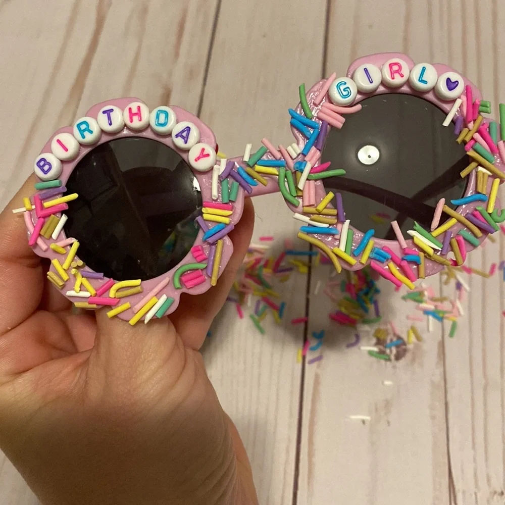 Birthday Girl kids multi colored sprinkled sunglasses